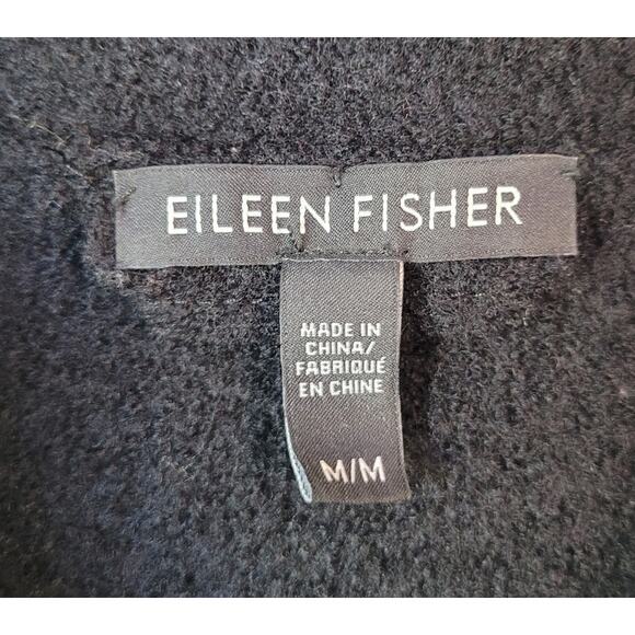 Eileen Fisher Moto Wrap Jacket Sweater – 100% Wool – Black Leather Trim – Medium - Picture 6 of 9